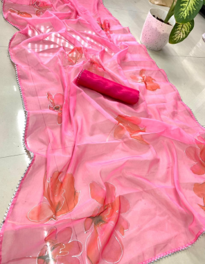 pink saree -pure organza  |blouse -banglori silk fabric digital printed work wedding 