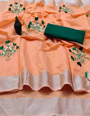 orange linen cotton fabric fancy work festive 