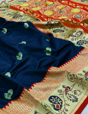 blue banarasi silk fabric weaving jacqaurd work festive 