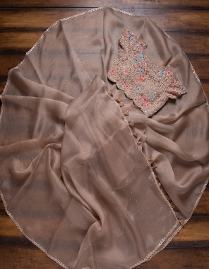 brown saree -organza silk |blouse -organza diamond work fabric fancy work casual  