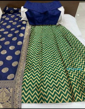 green lehenga -brocade with cancan inner semi stitch length 42 |blouse -pure silk full stitch size upto 42 | dupatta -pure banarasi silk fabric weaving jacqaurd  work running 