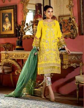 yellow top -pure cotton |bottom -semi lawn |dupatta -bhagalpuri silk cotton fabric embroidery digital print work wedding 