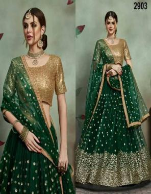 green lehenga -net with seqeunce work |inner -satin |dupatta -net |blouse -metti work |waist -44 |length -40 |type -semi stitched fabric embroidery seqeunce work work ethnic 