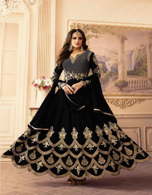 black  gown -georgette with embroidery |inner -crepe silk |dupatta -georgette |size -xl full stitch  fabric embroidery work wedding 