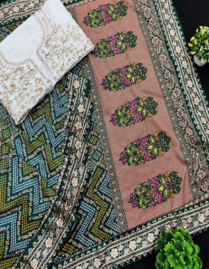 green saree-soft vichitra silk | blouse -banglori silk fabric embroidery seqeunce work border work casual  