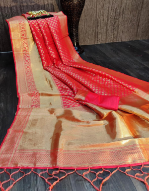 gajri banarasi silk fabric weaving zari work party wear  