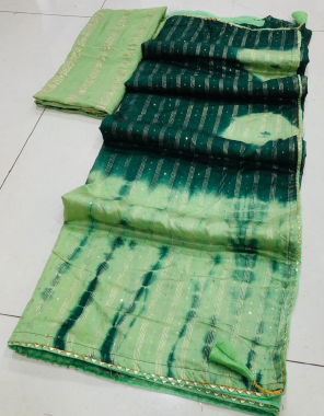 green saree -cotton silk |blouse -mono seqeunce silk fabric zari seqeunce work running 