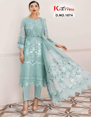 sky top georgette net embroidery | bottom +inner -santoon |dupatta -nazmeen /butterfly net fabric embroidery work casual 