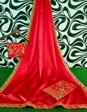 red saree -heavy satin silk |blouse -banglori silk fabric embroidery work festive 