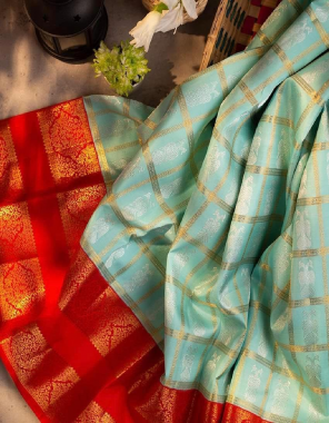 pista orange soft katan silk fabric weaving jacqaurd work ethnic 