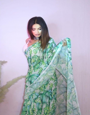 white parrot saree -georgette |blouse -banglori silk fabric printed work festive 