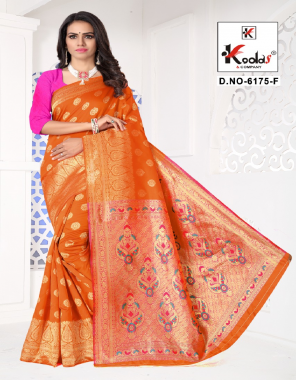 orange silk base fabric rich pallu weaving jacqaurd  work casual 