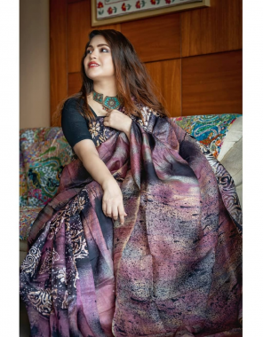 wine saree -heavt satin silk |blouse -banglori silk fabric digital printed work party wear  