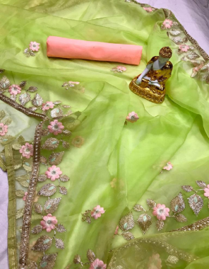 parrot saree -pure cotton organza silk |blouse -banglori satin fabric embroidery work festive  