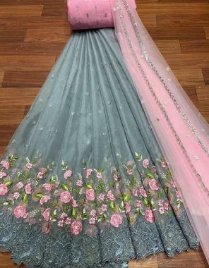 grey lehenga -heavy organza 3m |blouse- bangoli satin 1m |dupatta -organza 2.20 fabric embroidery work party wear  