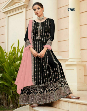 black top -heavy fox georgette embroidery mirror with santoon inner length 43 to 44 size max upto 58 | palazzo -georgette with santoon inner |dupatta -fox georgette mirror work |  type -semi stitched   fabric wembroidery mirror work party wear  