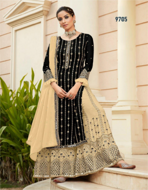 black top -heavy fox georgette embroidery mirror with santoon inner length 43 to 44 size max upto 58 | palazzo -georgette with santoon inner |dupatta -fox georgette mirror work |  type -semi stitched   fabric wembroidery mirror work festive  