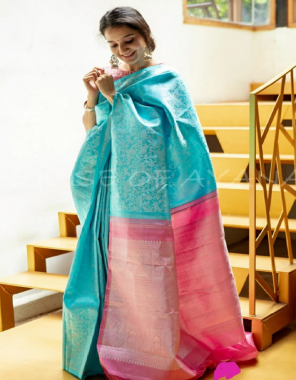 sky kanchipuram silk fabric weaving jacqaurd  work casual  