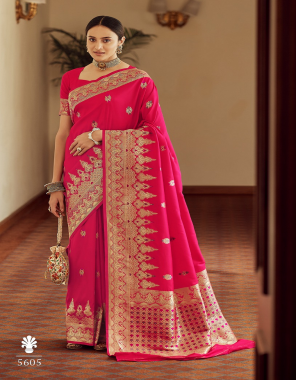 pink soft banarasi silk  fabric weaving jacqaurd  work ethnic 