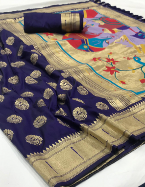 blue soft silk paithani fabric weaving jacqaurd work wedding 