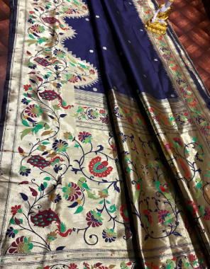 blue paithani silk fabric weaving jacqaurd work running 