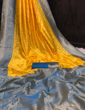 yellow soft silk fabric weaving jacqaurd work party wear  