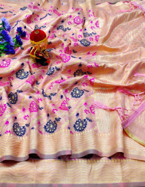 pink chanderi cotton silk fabric weaving jacqaurd work casual  