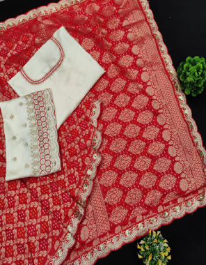red white saree -heavy jacqaurd weaving |blouse -jacqaurd weaving seqeunce fabric weaving jacqaurd seqeunce work festive  