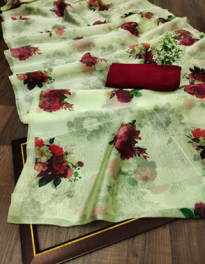 pista saree -pure soft organza |blouse -banglori satin fabric flower digital print work festive 