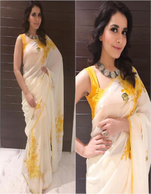 white saree -georgette |blouse -banglori silk fabric digital print work party wear 