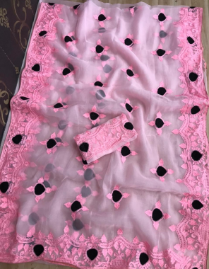pink organza silk fabric embroidery work festive 
