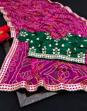 pink saree -georgette bandhani gotta patti work |blouse -heavy banglori silk readymade full stitch upto 40 fabric embroidery gotta patti work ethnic 