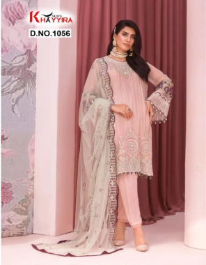 light pink top-georgette heavy embroidery |bottom + inner -santoon silk |dupatta -net heavy embroidery  fabric embroidery  work wedding 