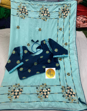 sky saree -dola silk |blouse -full stitch readymade 38 ready upto42 fabric gotta patti work ethnic 
