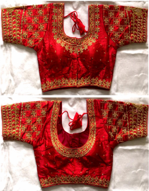 red fentam silk  fabric embroidery codding handwork work wedding 