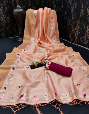 orange saree -pure tussar silk |blouse -silk  fabric jacqaurd gotta patti work ethnic 