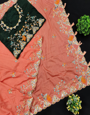 light orange saree -heavy vichitra silk |blouse -banglori silk fabric coding handwork embroidery work wedding 