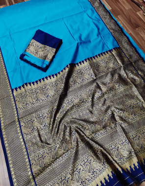 sky blue soft lichi silk fabric weaving jacqaurd work ethnic 