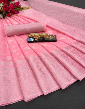 pink soft linen silk fabric weaving jacqaurd work ethnic 