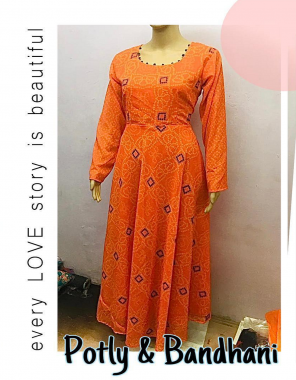 orange georgette |length 52 |flair 3.5m fabric leheriya print work party wear  