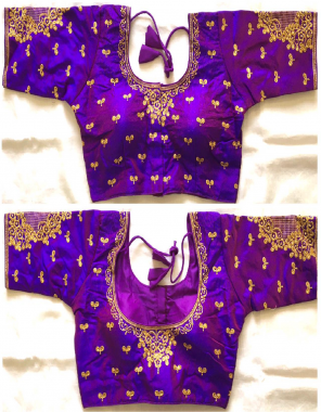 purple fentam silk front open with huk fabric embroidery work festive 