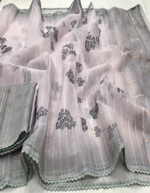grey organza silk fabric digital print weaving work casual 