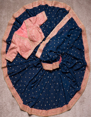 blue saree -georgette silk |blouse -banglori satin silk fabric embroidery coding seqeunce work ethnic 