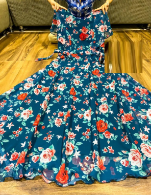 blue georgette |flair 3.5m |length 52 fabric printed work party wear 