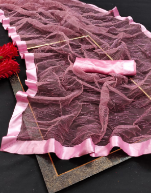 light pink saree -heavy naylon net |blouse -heavy satin fabric gliter jari dori with satin less patti border work party wear  