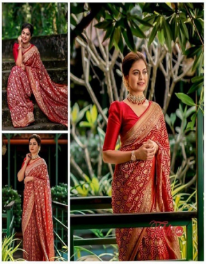 red kanchipuram soft lichi silk fabric weaving jacqaurd  work casual 