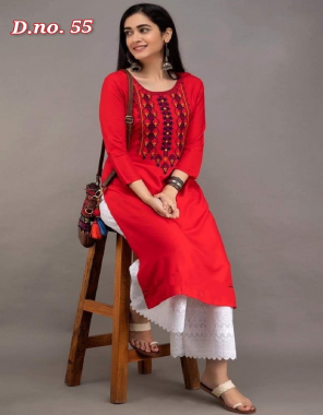red kurti -rayon with embroidery |palazzo -cotton chikan work fabric embroidery  work casual  