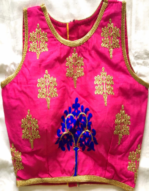 pink fentam silk |sleeve attached inside  fabric thread coding embroidery work wedding 
