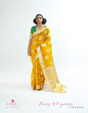 yellow organza silk fabric weaving jacqaurd work casual  