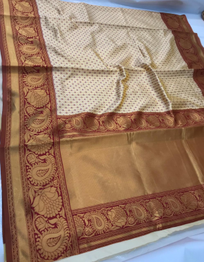 white marron  soft lichi silk fabric weaving jacqaurd work festive  
